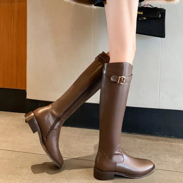 Xajzpa New Women's Black Elegant with Low Heels Shoes Long Brown Boots Winter Knee High Shaft Stylish Lastest Price Goth
